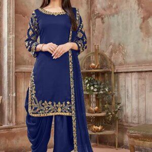 Salwar Kameez Navy Blue Embroidered with Mirrors